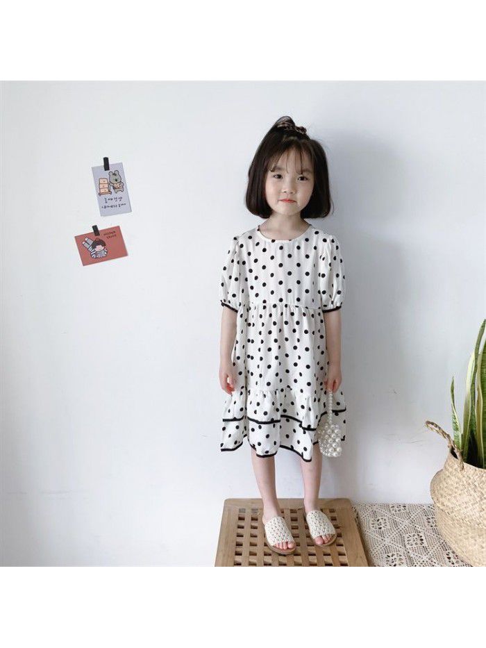 Girls' skirt summer  new children's Korean Princess Dress Chiffon wave point dress fashion 