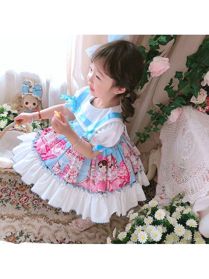 [factory]  summer girl's dress girl's skirt Lapel cartoon European and American children's skirt Spanish princess skirt 