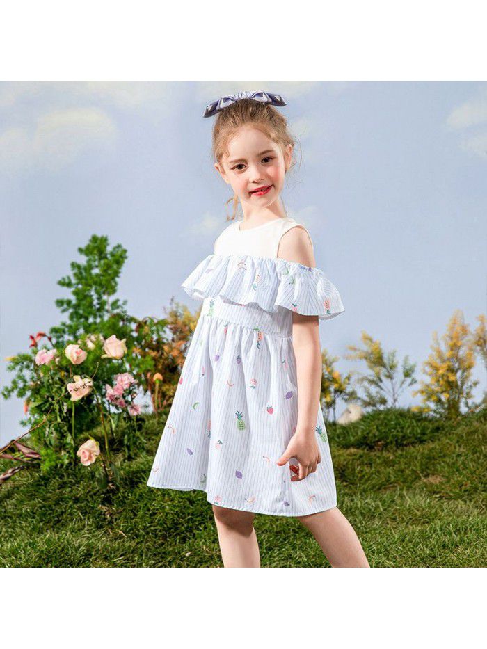 One hair generation children's dress new summer  children's skirt fake two printed girl's dress 