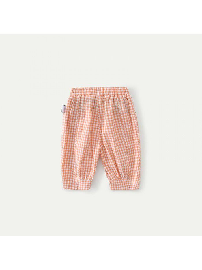 Amila Amila children's wear children's Pants Girls mosquito pants summer breathable Harem Pants Plaid Capri Pants 