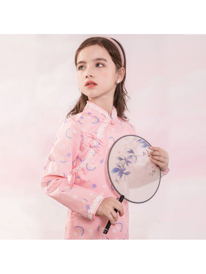 A new hair generation children's dress spring  children's skirt printed cheongsam girl's dress 