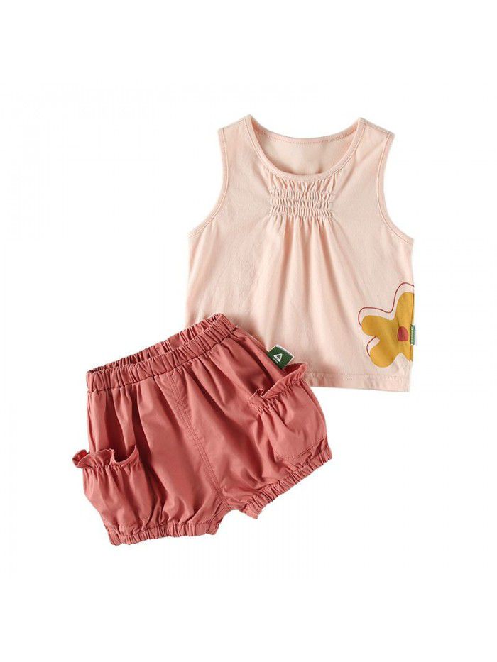 Amila Amila children's wear girls' Leisure Sports vest two piece suit summer wear new style foreign style children's shorts 