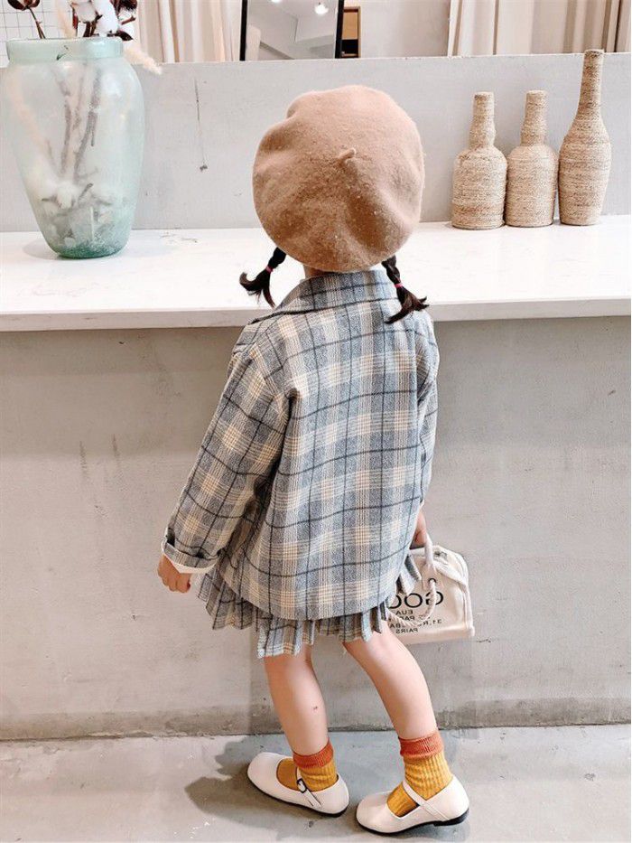 spring and autumn girls' suit children's suit coat skirt trousers two piece girl's foreign style top 