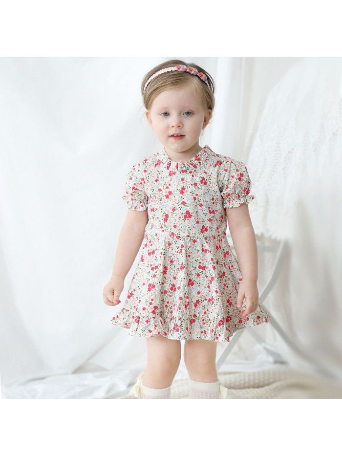 Girls' short sleeve floral dress pastoral style small fresh children's wear  summer children's dress bubble sleeve 