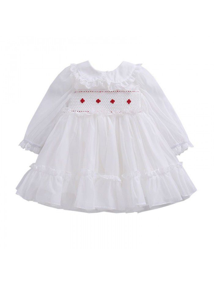 new girl's spring dress princess skirt hand drawn Lapel long sleeve dress Lolita children's poncho skirt 