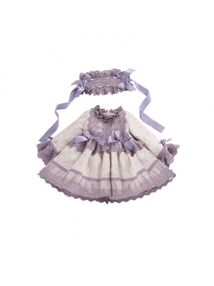 Girl's spring European and American children's dress new girl's dress bow children's Spanish palace Princess Dress 