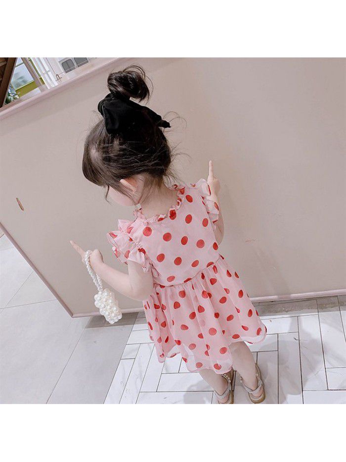 Girls' summer dress children's fashion wave dot skirt fashion baby Lace Chiffon Skirt Girl's net red princess skirt 