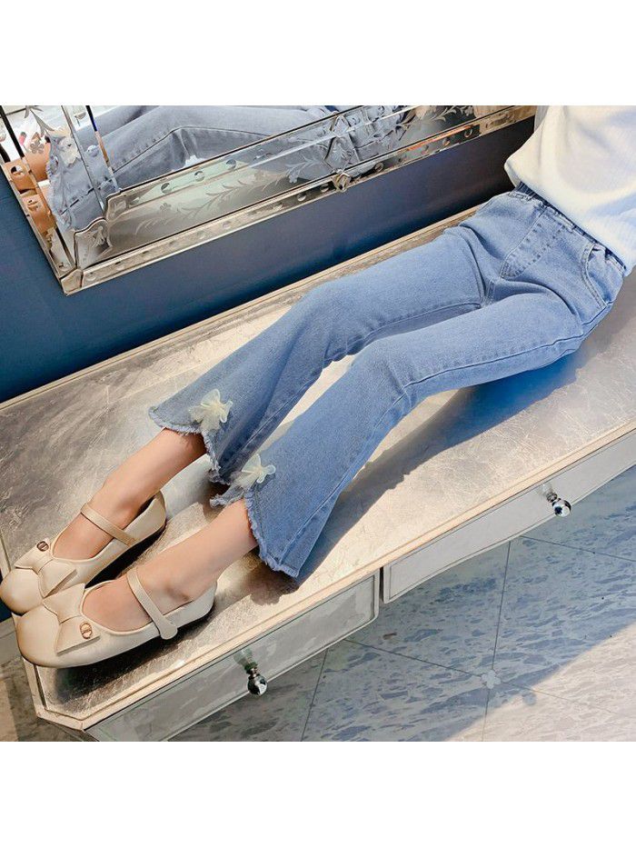 Girls' jeans  spring dress new style flared pants spring and autumn elastic pants for little girls 