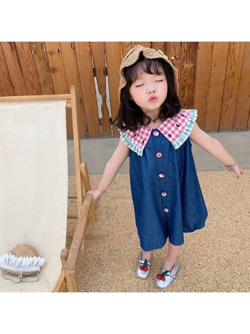 Girls skirt children cute cartoon Plaid Lapel pure...