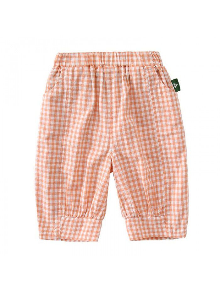 Amila Amila children's wear children's Pants Girls mosquito pants summer breathable Harem Pants Plaid Capri Pants 