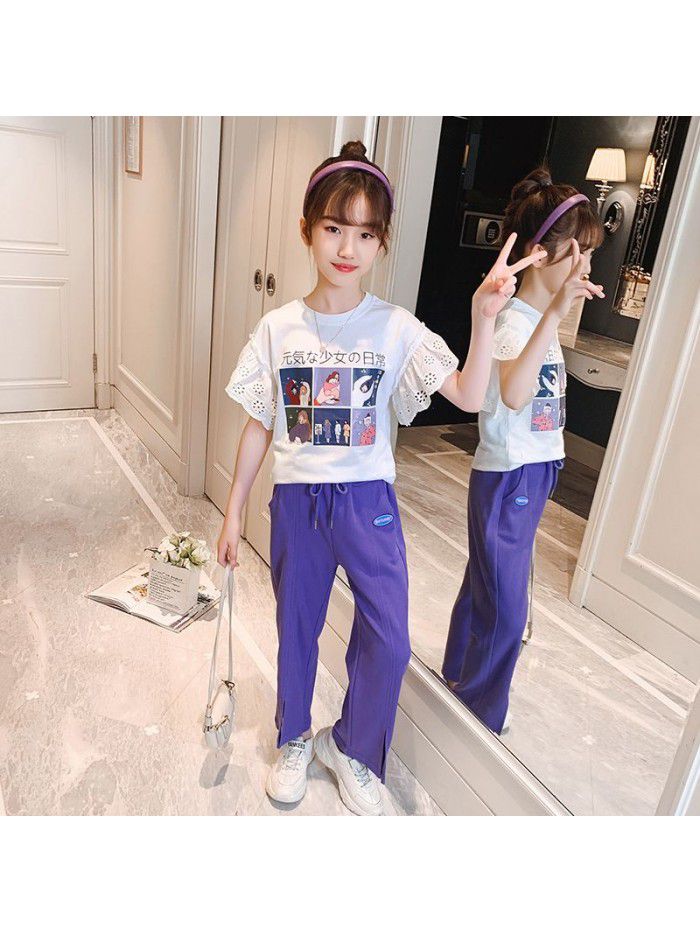Girls' pants spring and autumn wear foreign style loose pants  new children's sports pants spring wide leg pants 