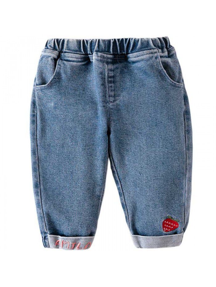 Baby girl jeans spring new 1-3 years old 2 baby clothes girl foreign style spring and autumn children's spring pants girl 