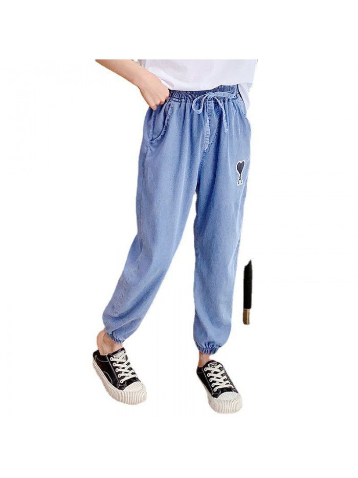 Children's anti mosquito pants thin summer boys and girls' baby lantern pants leisure sports long pants middle and large children's jeans 