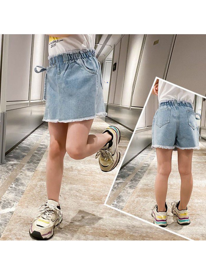 Girls' denim shorts children's summer wear jeans skirt summer vacation 2 pieces denim skirt  new hot pants fashion 