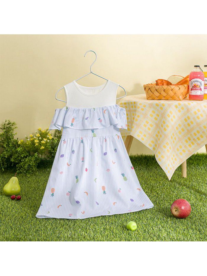 One hair generation children's dress new summer  children's skirt fake two printed girl's dress 