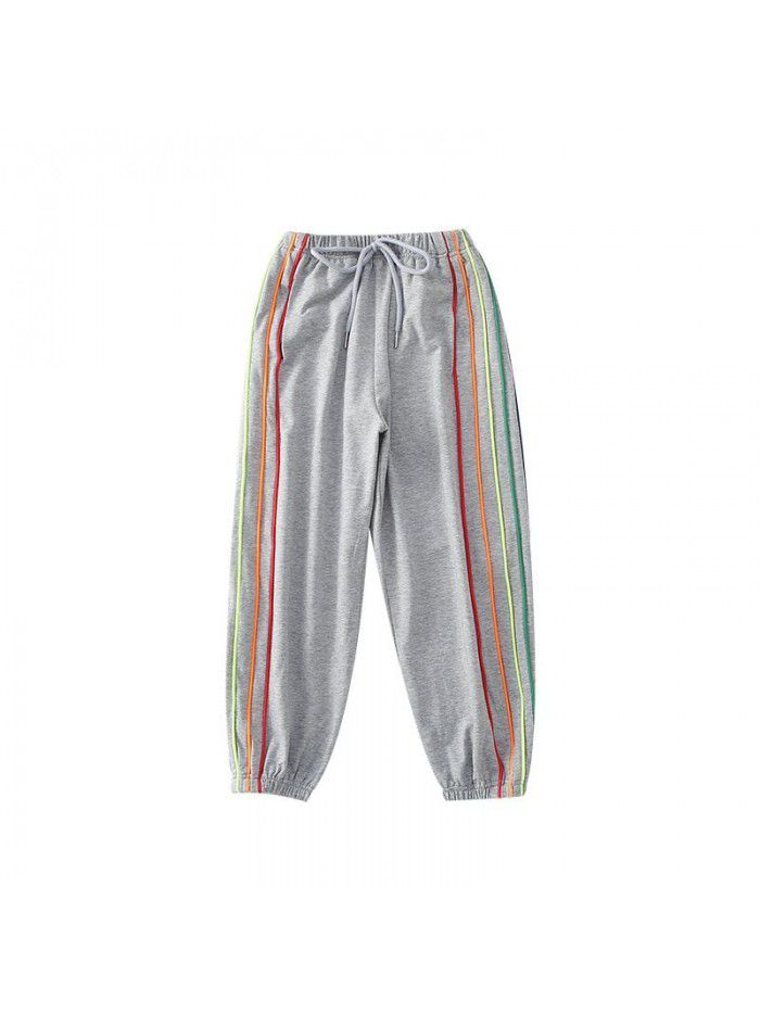 Girls' sports pants spring and autumn  new children's Korean color striped guard pants loose primary school students' leisure pants 