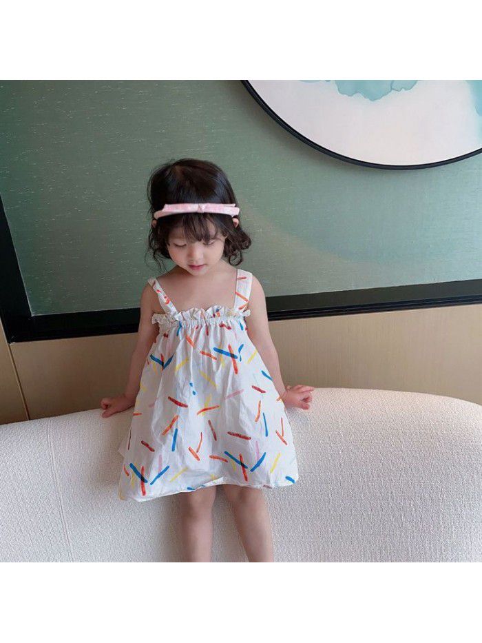 15.9 yuan! Children's wear spring and summer new crayon graffiti full print suspender dress girl's princess skirt 