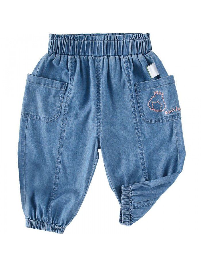 Amila  summer thin children's jeans legged pants baby girl elastic casual pants 0-5 years old 