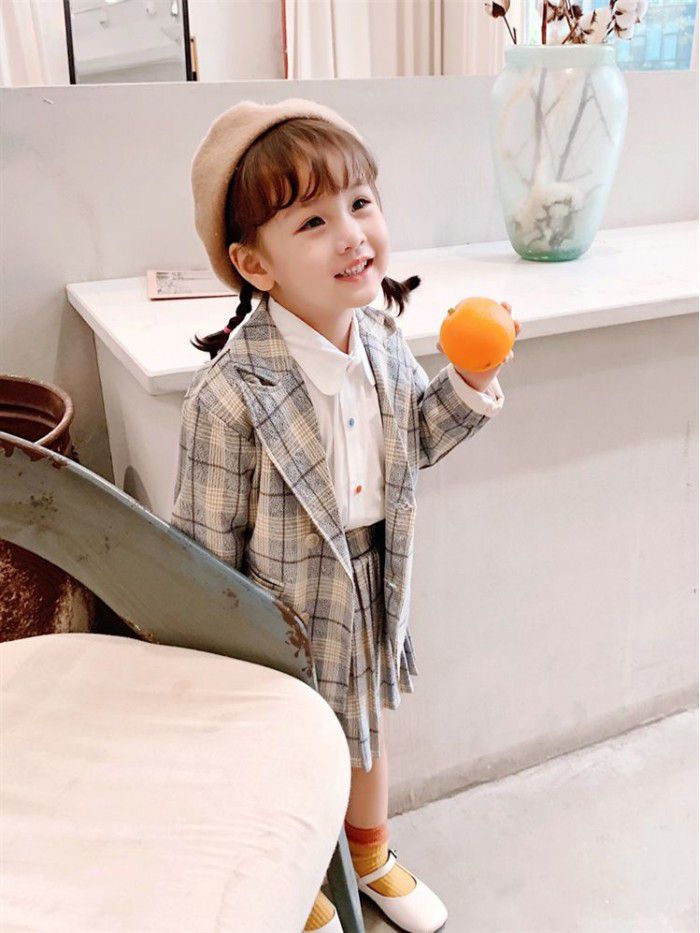 spring and autumn girls' suit children's suit coat skirt trousers two piece girl's foreign style top 