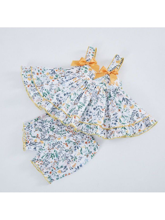 Printed strap skirt Spanish court style set cake skirt two piece children's dress high end customization 