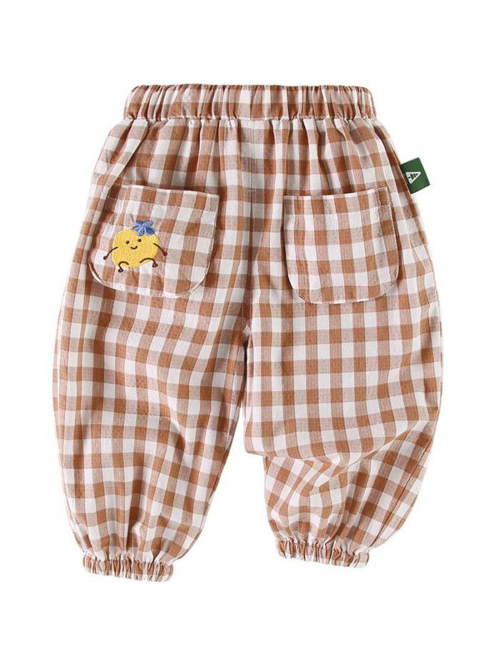 Amila children's pants baby Plaid casual pants thin spring and autumn children's slacks 