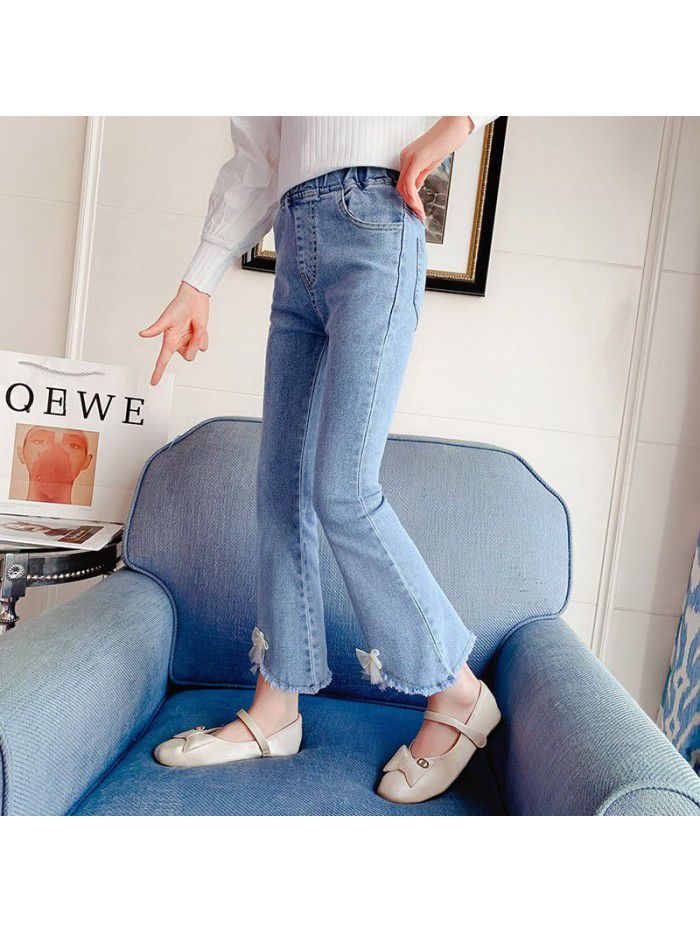 Girls' jeans  spring dress new style flared pants spring and autumn elastic pants for little girls 