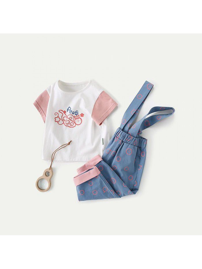 Amila girls' suspenders suit  new summer dress children's fashion baby two piece set 