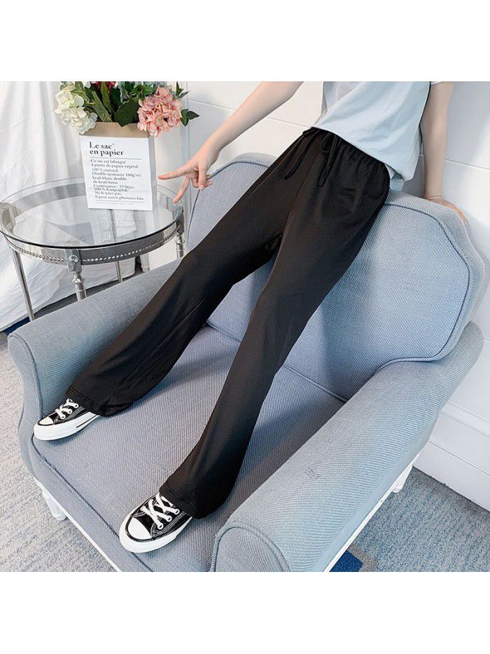 Girls' summer thin ice silk wide leg pants 
