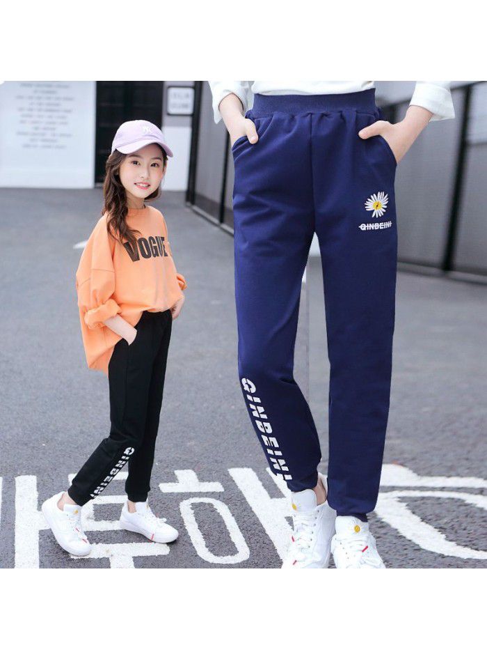 Girls' sports pants spring and autumn  new versatile girls' loose cotton casual pants children's pants 