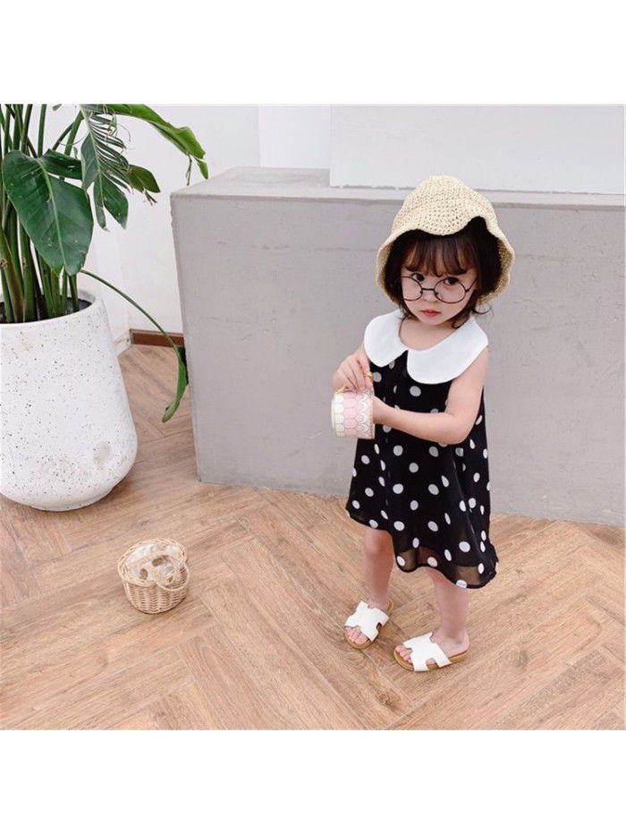girls' summer dress new baby collar wave point Korean children's short sleeve dress girl baby princess skirt 