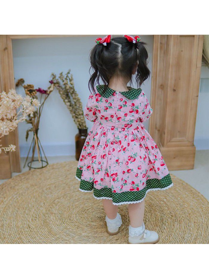  spring new girl's princess skirt long sleeve garden flower skirt children's dress foreign style children's dress 