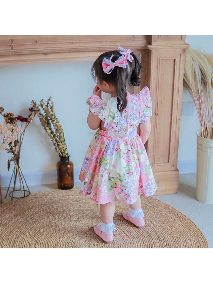 summer new children's dress European and American children's dress floral children's skirt medium length printed girl's dress 