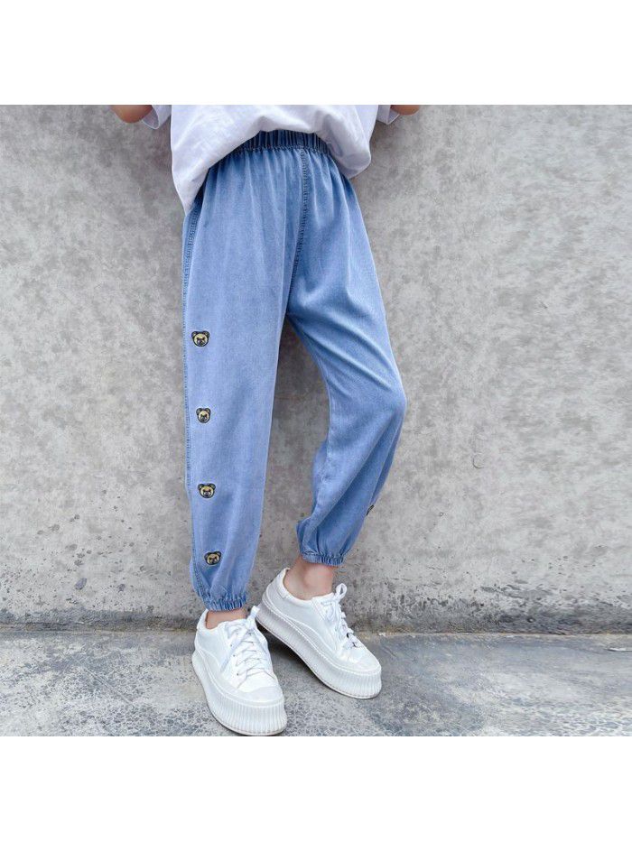 Girls' anti mosquito pants summer foreign style thin  new Zhongda children's Tencel baby pants summer children's pants 