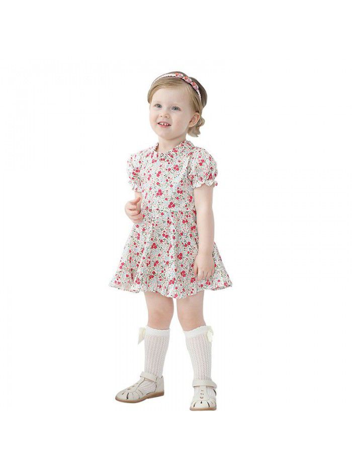 Girls' short sleeve floral dress pastoral style small fresh children's wear  summer children's dress bubble sleeve 