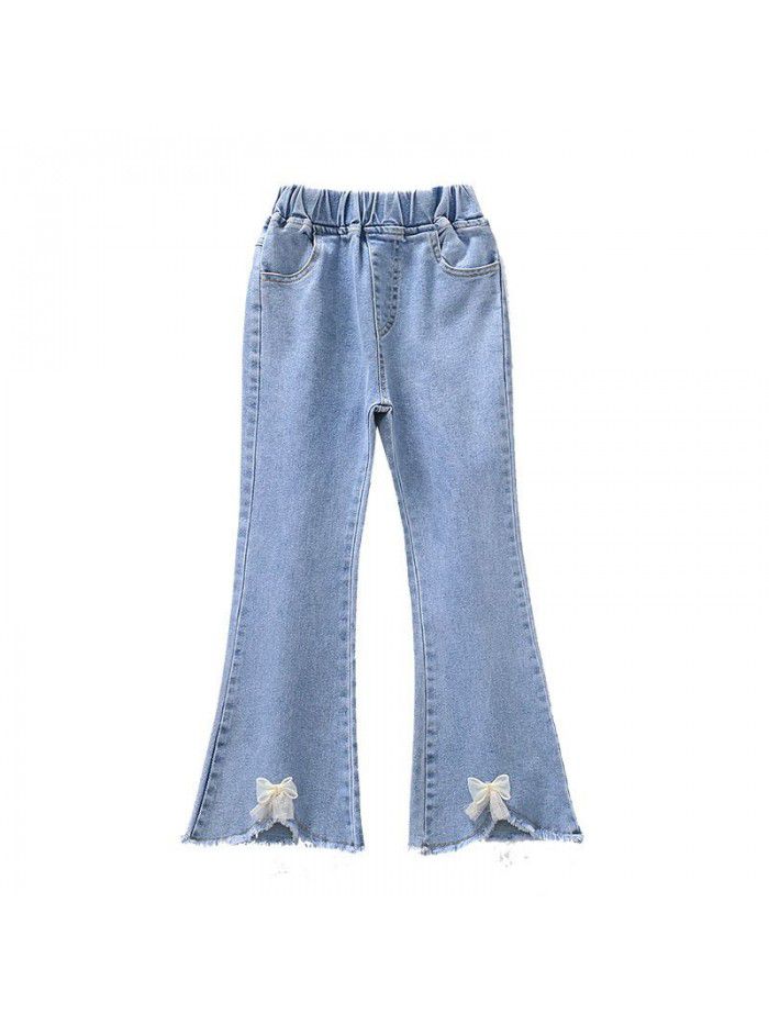 Girls' jeans  spring dress new style flared pants spring and autumn elastic pants for little girls 