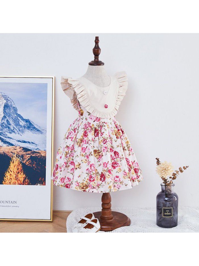 Flying sleeve Princess Dress European and American girl's sleeveless dress children's lovely Spanish children's skirt  summer 