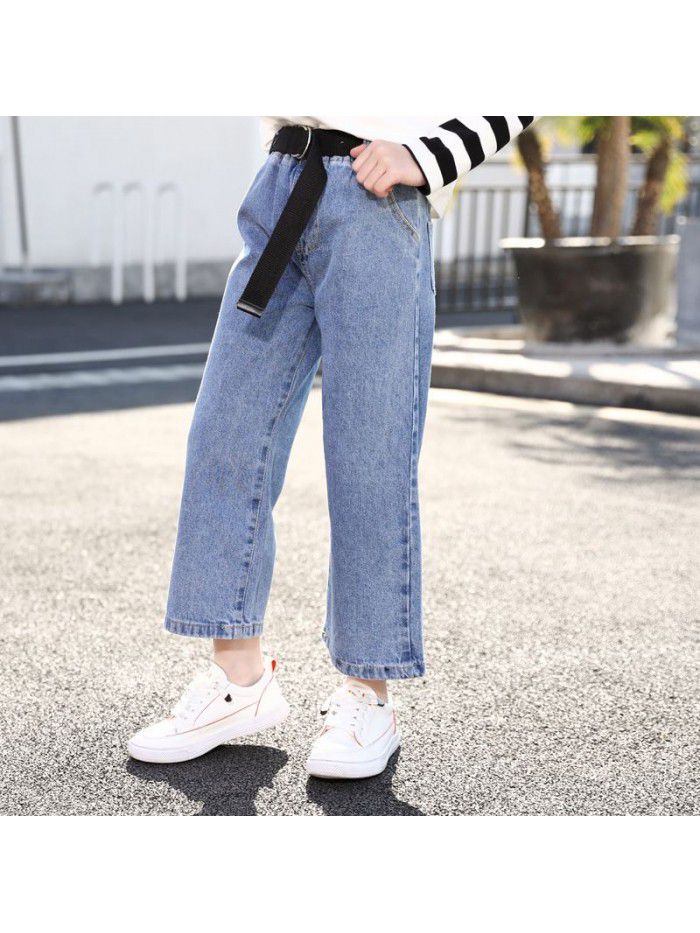 Girls' jeans wide leg pants Korean version  new Zhongda children's spring and autumn wear loose casual pants children's pants 