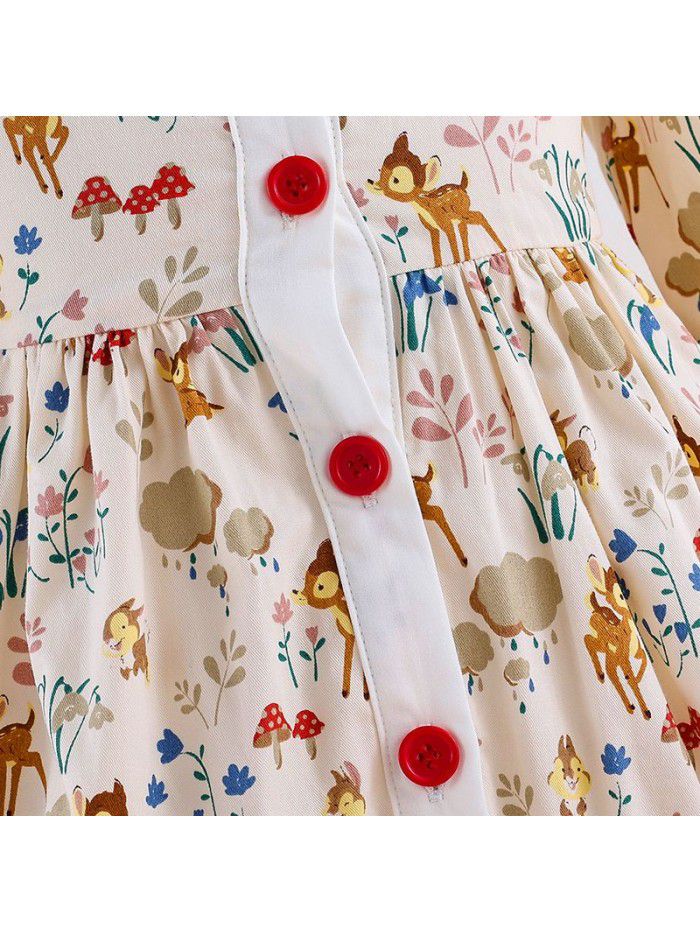 Spring new girl's dress cartoon print girl's Princess Dress European and American children's long sleeve Floral Dress 