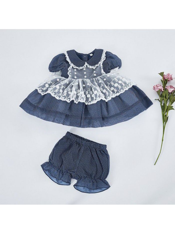  summer new short sleeve children's skirt girls' Polka Dot princess skirt children's Chiffon print dress 