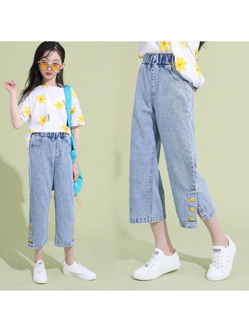 Girls' Capris jeans summer  new Korean Zhongd...
