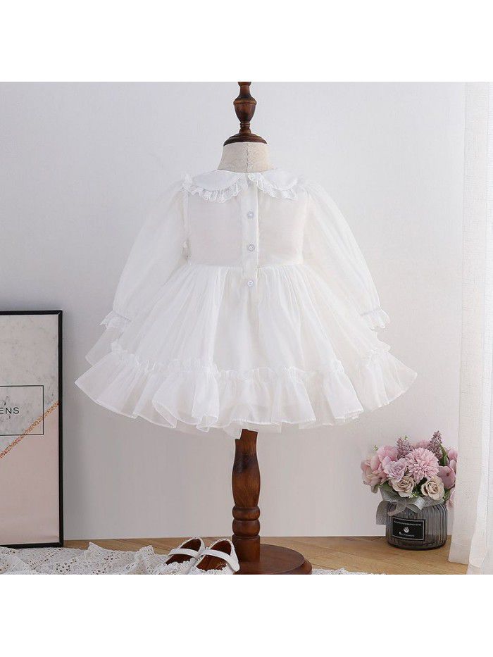 new girl's spring dress princess skirt hand drawn Lapel long sleeve dress Lolita children's poncho skirt 