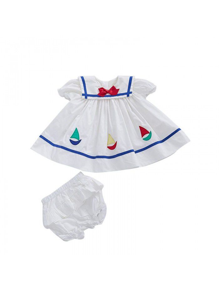 [factory] Girls' dress  summer new foreign style bow princess skirt embroidery set children's skirt 