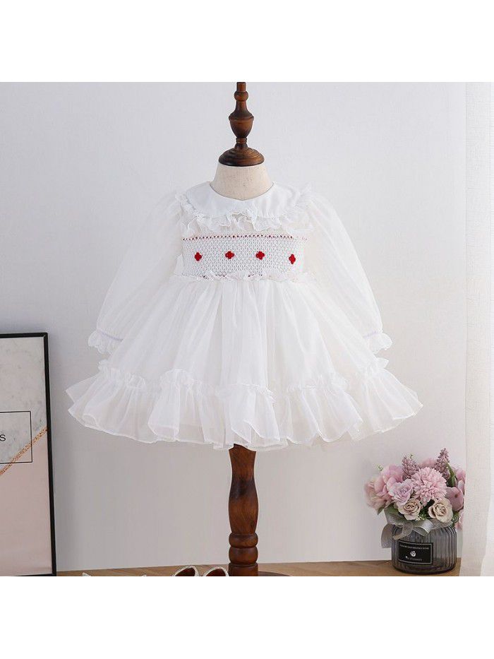 new girl's spring dress princess skirt hand drawn Lapel long sleeve dress Lolita children's poncho skirt 