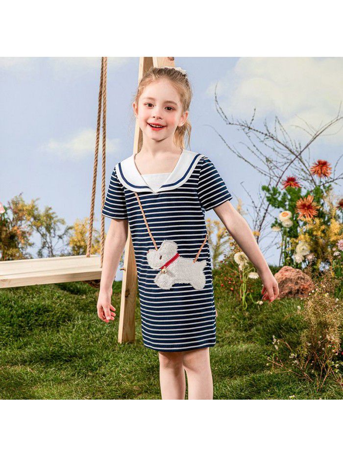 Girls' Navy Dress Korean children's clothing one hair generation baby summer  new children's Cotton Skirt 