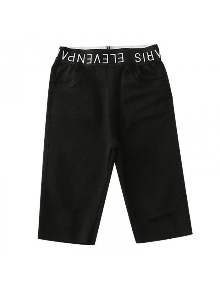 Girls' summer dress, western style, 5-point jeans, versatile high elastic pants, children's big children's casual pants and breeches 