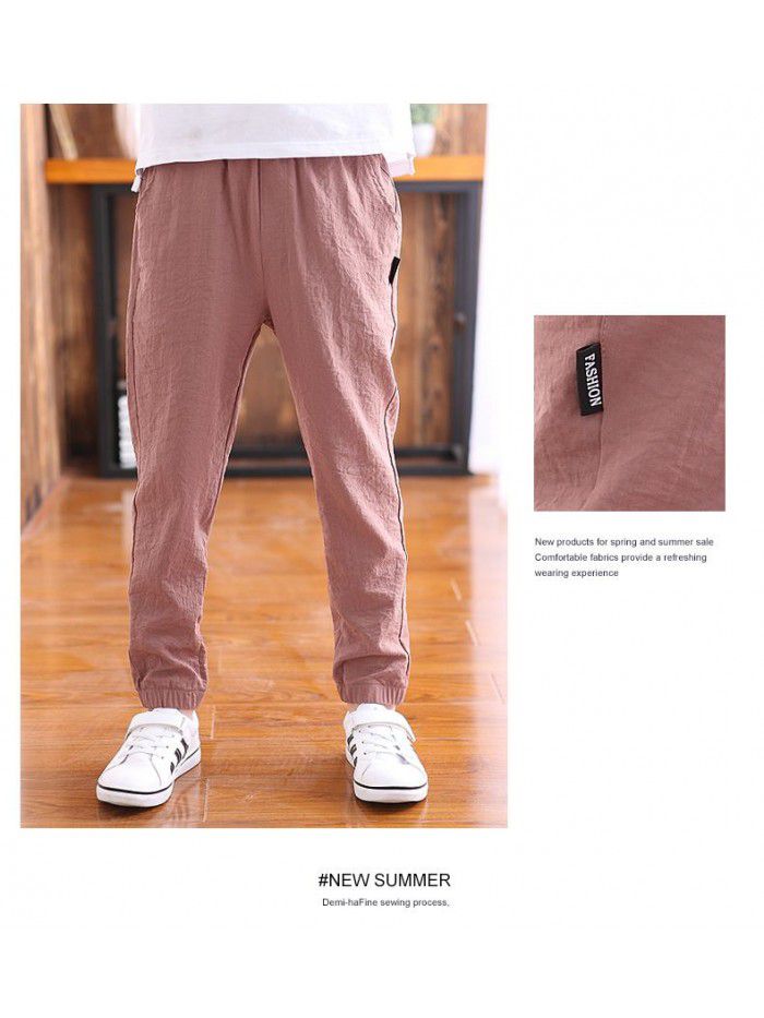 Manufacturers wholesale  boys' Capris summer thin pants children's anti mosquito pants middle and large children's leisure sports pants 