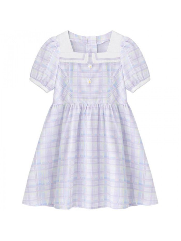 A new hair generation children's dress, summer  children's skirt, plaid girl's dress 