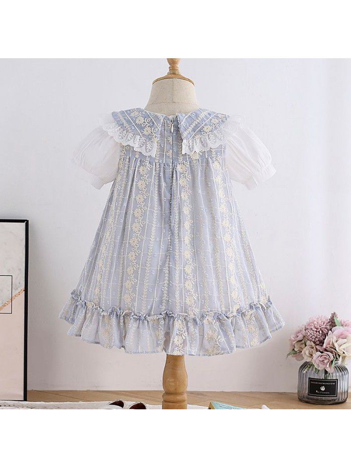  summer new round neck short sleeve loose skirt children jacquard Princess Dress Korean sweet girl dress 