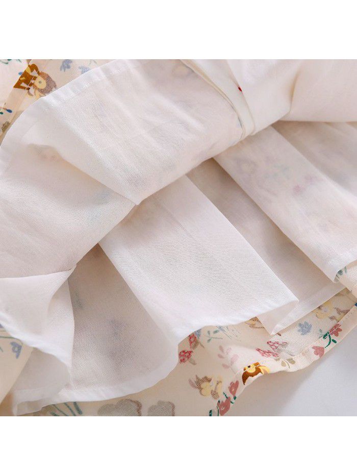Spring new girl's dress cartoon print girl's Princess Dress European and American children's long sleeve Floral Dress 