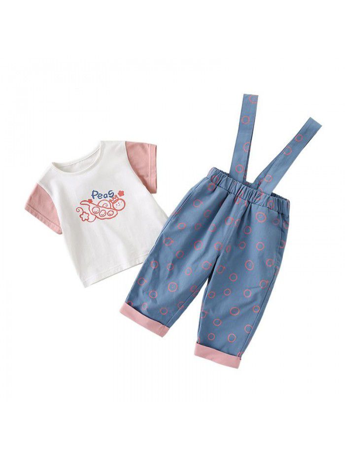 Amila girls' suspenders suit  new summer dress children's fashion baby two piece set 